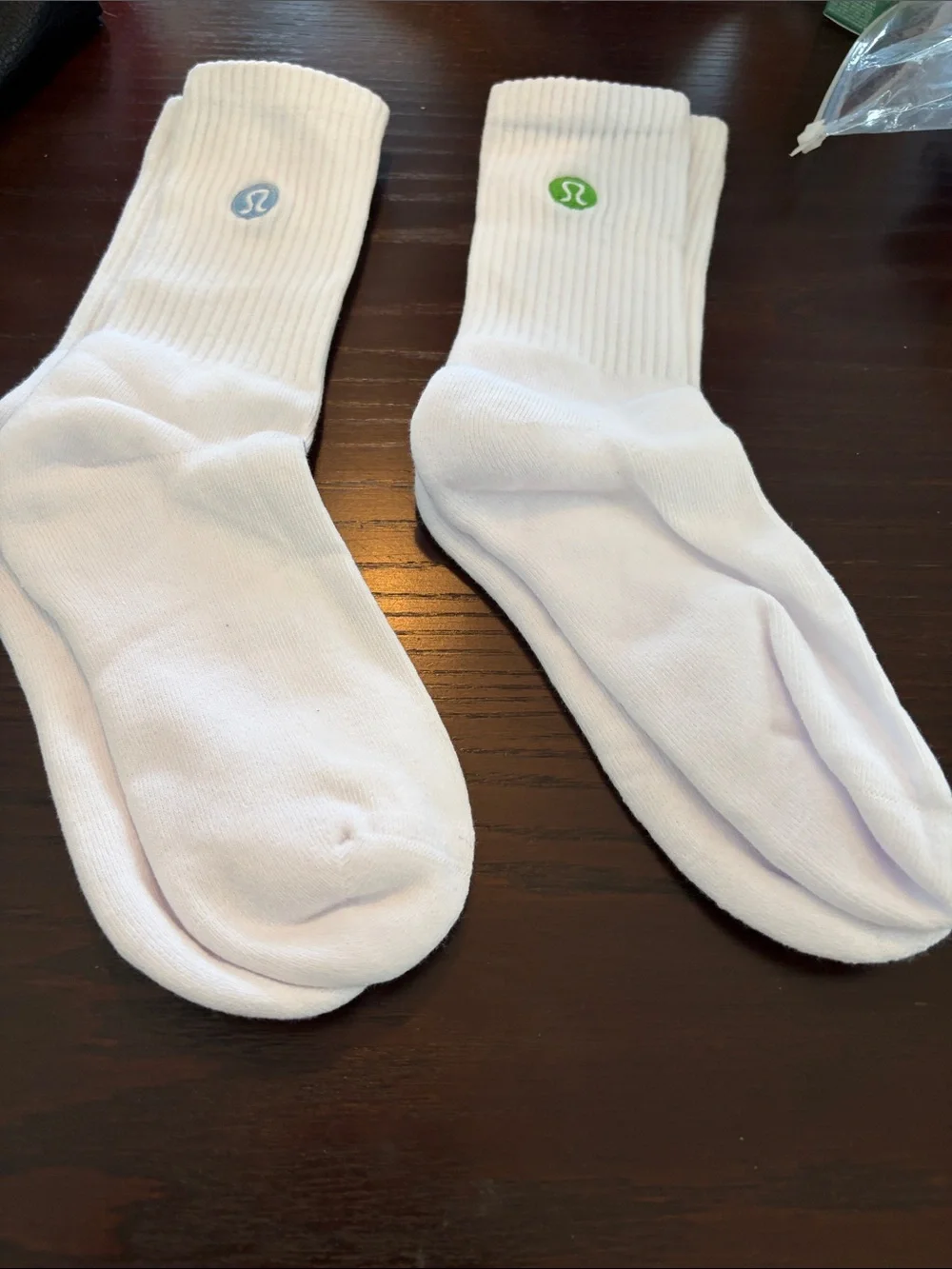 NWOT lululemonathletica White Crew Socks with Blue and Green Logo 2  - Pair
